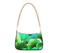 Zipper Aesthetic Shoulder Bag Vibrant Ginkgo Leaves Green Teal Clutch Handbags Formal Womens Retro Formal Purse Hobo with Chain Strap