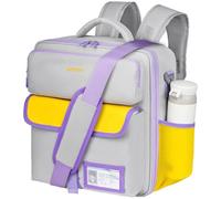 Zipper Binder 3 Ring 3 Inch with Shoulder Strap, Large Binder Backpack with Zipper Fits 13 Inch Laptop for Office, 700 Sheets Capacity,Gray&Yellow