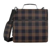 Zipper Binder Organizer with Handle Multi-Pocket 1.5 Inch 3 Ringing Pencil Case Portfolio Binder Office Supplies Brown Black Gingham Buffalo Plaid