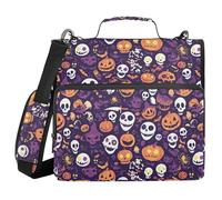 Zipper Binder Organizer with Handle Multi-Pocket 1.5 Inch 3 Ringing Pencil Case Portfolio Binder School Supplies Organizer Halloween Pumpkin Scary Face Skulls