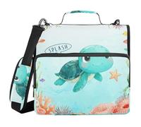 Zipper Binder Organizer with Handle Multi-Pocket 1.5 Inch 3 Ringing Storage Bag Portfolio Binder Paperwork Business Little Turtle in The Sea