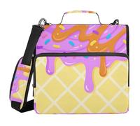 Zipper Binder Organizer with Handle Waterproof 1.5 Inch 3 Ringing Storage Bag Portfolio Binder Documents Files Organizer Purple Ice Cream