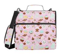 Zipper Binder Organizer with Shoulder Strap & Handle Multiple Pockets 1.5 Inch 3 Ringing Pencil Bags Portfolio Binder Paperwork Business Pink Halloween Sweets and Ghosts Pattern