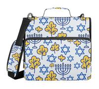 Zipper Binder Organizer with Shoulder Strap Multi-Pocket 1.5 Inch 3 Ringing Portfolio Binder Bag Stationery Organizer Supplies Hanukkah Stars White