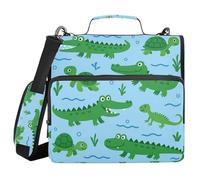 Zipper Binder Organizer with Shoulder Strap Multiple Pockets 1.5 Inch 3 Ringing Pencil Bags Portfolio Binder Office Supplies Cartoon Crocodiles