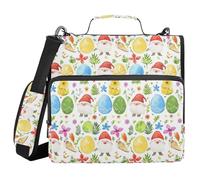 Zipper Binder with Handle Multi-Pocket 1.5 Inch 3 Ringing Pencil Cases Portfolio Binder Home Travel Cards Storage Container Watercolor Easter Eggs Gnomes