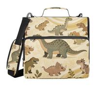 Zipper Binder with Handle Waterproof 1.5 Inch 3 Ringing Pencil Cases Portfolio Binder Storage Container Retro Dinosaurs