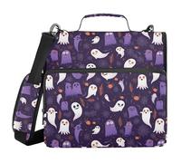 Zipper Binder with Shoulder Strap Easy to Carry 1.5 Inch 3 Ringing Pencil Cases Portfolio Binder Storage Container Halloween Ghosts Purple