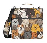 Zipper Binder with Shoulder Strap & Handle Multi-Pocket 1.5 Inch 3 Ringing Pencil Case Portfolio Binder Home Travel Cards Storage Container Cartoon Cats Faces