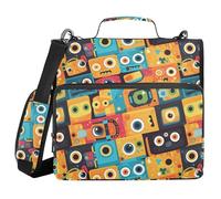 Zipper Binder with Shoulder Strap & Handle Multiple Pockets 1.5 Inch 3 Ringing Storage Bag Portfolio Binder Document Storage Cartoon Monsters Building Blocks Robots