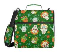 Zipper Binder with Shoulder Strap & Handle Waterproof 1.5 Inch 3 Ringing Pencil Bags Portfolio Binder Stationery Accessories Garden-Themed Sugar Skulls