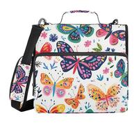 Zipper Binder with Shoulder Strap & Handle Waterproof 1.5 Inch 3 Ringing Pencil Bags Portfolio Binder Home Travel Cards Storage Container Vibrant Butterfly Tiny Flowers