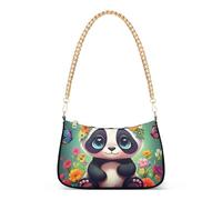 Zipper Casual Purse Hobo Cute Panda Bear Floral Designer Handbag Women Shoulder Handbag Aesthetic with Chain Strap