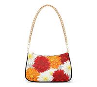 Zipper Classic Formal Purse Hobo Floral Orange Red Flowers Medium Handbag Tote Women Lady One Shoulder Bag with Chain Strap