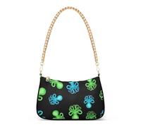 Zipper Classic Formal Purse Hobo Vibrant Green Blue Octopuses Black Clutch Handbag Women Lady One Shoulder Bag with Chain Strap