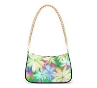 Zipper Colorful Shoulder Bag Flowers Petals Pastel Colors Pink Designer Handbag Moon Womens Hobo Purse Clutch with Chain Strap