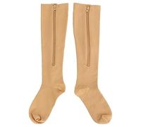 Zipper Compression Socks, 15-20mmHg Closed Toe Knee High Compression Socks for Men Women, Close Toe Support Socks for Varicose Vein, for Pregnant Women (Skin Color)