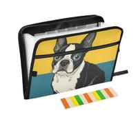 Zipper Expanding File Organiser with 13 Pockets,Animal Boston Terrier Dog Accordion Document Folder with Labels, Water-Resistant, 36 X 2 X 27 CM