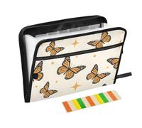 Zipper Expanding File Organiser with 13 Pockets,Beautiful Monarch Butterflies and Glitter Stars Accordion Document Folder with Labels, Water-Resistant, 36 X 2 X 27 CM