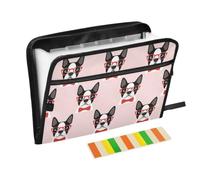 Zipper Expanding File Organiser with 13 Pockets,Boston Terrier Accordion Document Folder with Labels, Water-Resistant, 36 X 2 X 27 CM