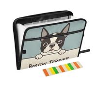 Zipper Expanding File Organiser with 13 Pockets,Boston Terrier Accordion Document Folder with Labels, Water-Resistant, 36 X 2 X 27 CM