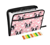 Zipper Expanding File Organiser with 13 Pockets,Boston Terrier Dog Heart Pattern Accordion Document Folder with Labels, Water-Resistant, 36 X 2 X 27 CM
