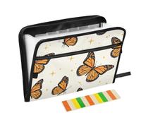 Zipper Expanding File Organiser with 13 Pockets,Brown Monarch Butterflies Accordion Document Folder with Labels, Water-Resistant, 36 X 2 X 27 CM