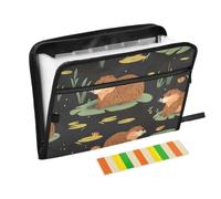 Zipper Expanding File Organiser with 13 Pockets,Cute Beavers and Lotus Accordion Document Folder with Labels, Water-Resistant, 36 X 2 X 27 CM
