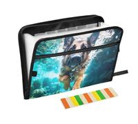 Zipper Expanding File Organiser with 13 Pockets,German Shepherd Dog Swimming Underwater Accordion Document Folder with Labels, Water-Resistant, 36 X 2 X 27 CM