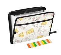 Zipper Expanding File Organiser with 13 Pockets,Lovely Mice and Cheese Accordion Document Folder with Labels, Water-Resistant, 36 X 2 X 27 CM
