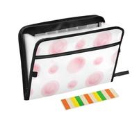 Zipper Expanding File Organiser with 13 Pockets,Pinks Circle Polka Dot Accordion Document Folder with Labels, Water-Resistant, 36 X 2 X 27 CM