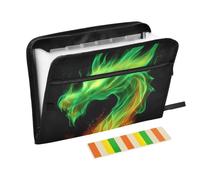 Zipper Expanding File Organiser with 13 Pockets,Red Green Flame Dragon Accordion Document Folder with Labels, Water-Resistant, 36 X 2 X 27 CM