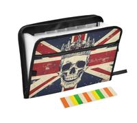 Zipper Expanding File Organiser with 13 Pockets,Skull and British Flag Accordion Document Folder with Labels, Water-Resistant, 36 X 2 X 27 CM