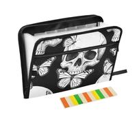 Zipper Expanding File Organiser with 13 Pockets,Sugar Skull Butterfly Accordion Document Folder with Labels, Water-Resistant, 36 X 2 X 27 CM