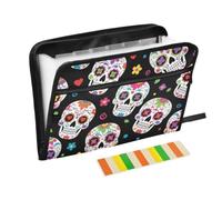 Zipper Expanding File Organiser with 13 Pockets,Sugar Skull Flower Accordion Document Folder with Labels, Water-Resistant, 36 X 2 X 27 CM