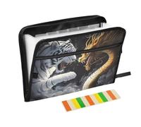 Zipper Expanding File Organiser with 13 Pockets,Tiger Dragon Accordion Document Folder with Labels, Water-Resistant, 36 X 2 X 27 CM
