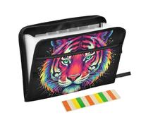 Zipper Expanding File Organiser with 13 Pockets,Tiger Head Purple Accordion Document Folder with Labels, Water-Resistant, 36 X 2 X 27 CM