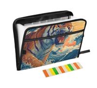 Zipper Expanding File Organiser with 13 Pockets,Tiger Wave Accordion Document Folder with Labels, Water-Resistant, 36 X 2 X 27 CM