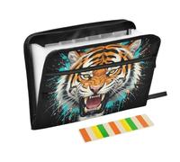 Zipper Expanding File Organiser with 13 Pockets,Watercolor Artwork Tiger Accordion Document Folder with Labels, Water-Resistant, 36 X 2 X 27 CM
