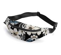 Zipper Fanny Pack for Men Women Fashion Waist Bag Stylish Crossbody Bags with Adjustable Strap Black And White Hawaiian Flowers Travel Chest Bags Belt Bags for Running Hiking Workout Cycling, Black