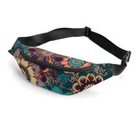 Zipper Fanny Pack for Men Women Fashion Waist Bag Stylish Crossbody Bags with Adjustable Strap Bohemian Flower Travel Chest Bags Belt Bags for Running Hiking Workout Cycling, Bohemian Flower, 14.2 ×