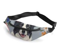 Zipper Fanny Pack for Men Women Fashion Waist Bag Stylish Crossbody Bags with Adjustable Strap Border Collie Florals Travel Chest Bags Belt Bags for Running Hiking Workout Cycling, Border Collie
