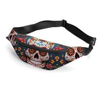 Zipper Fanny Pack for Men Women Fashion Waist Bag Stylish Crossbody Bags with Adjustable Strap Colorful Sugar Skull Travel Chest Bags Belt Bags for Running Hiking Workout Cycling, Colorful Sugar Skull