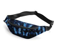 Zipper Fanny Pack for Men Women Fashion Waist Bag Stylish Crossbody Bags with Adjustable Strap Dark Blue Butterflies Travel Chest Bags Belt Bags for Running Hiking Workout Cycling, Dark Blue