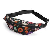 Zipper Fanny Pack for Men Women Fashion Waist Bag Stylish Crossbody Bags with Adjustable Strap Day of The Dead Floral Skull Patterns Travel Chest Bags Belt Bags for Running Hiking Workout Cycling, Day