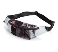 Zipper Fanny Pack for Men Women Fashion Waist Bag Stylish Crossbody Bags with Adjustable Strap French Bulldog Pink Glasses Travel Chest Bags Belt Bags for Running Hiking Workout Cycling, French