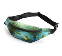 Zipper Fanny Pack for Men Women Fashion Waist Bag Stylish Crossbody Bags with Adjustable Strap Frog in A Pond Travel Chest Bags Belt Bags for Running Hiking Workout Cycling, Frog in A Pond, 14.2 × 5.9