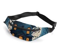 Zipper Fanny Pack for Men Women Fashion Waist Bag Stylish Crossbody Bags with Adjustable Strap Haunted House Tree Witch Halloween Travel Chest Bags Belt Bags for Running Hiking Workout Cycling