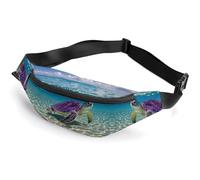 Zipper Fanny Pack for Men Women Fashion Waist Bag Stylish Crossbody Bags with Adjustable Strap Hawaii with Purple Sea Turtle Travel Chest Bags Belt Bags for Running Hiking Workout Cycling, Hawaii with
