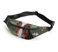 Zipper Fanny Pack for Men Women Fashion Waist Bag Stylish Crossbody Bags with Adjustable Strap Horses And Flowers Travel Chest Bags Belt Bags for Running Hiking Workout Cycling, Horses And Flowers